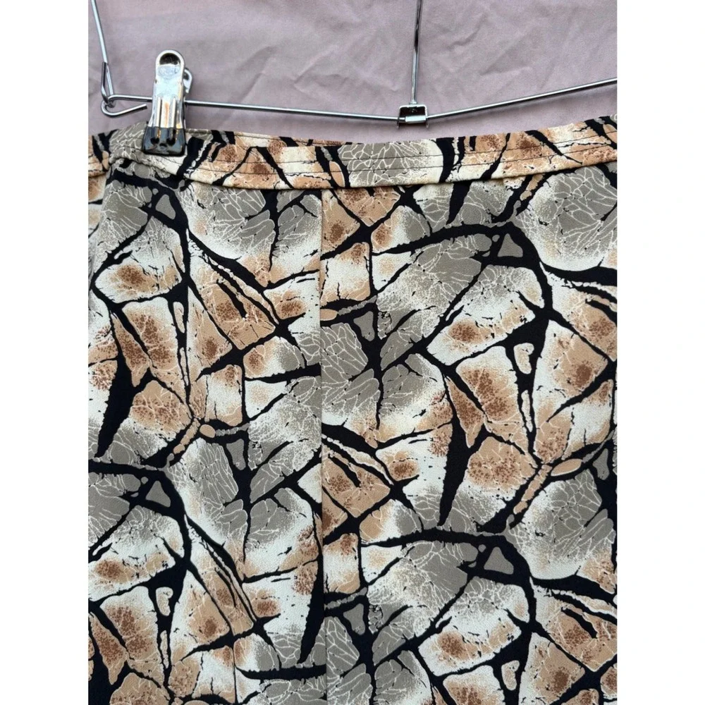 Voir Abstract Crackle Print Midi Skirt Tan Beige Black Side Zip Women's Size M - Picture 3 of 13